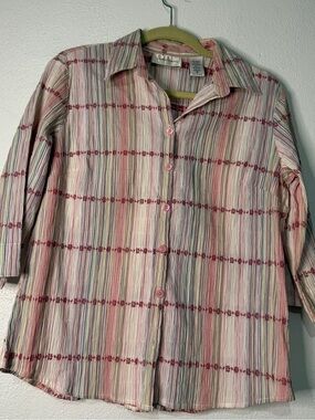 Lemon Grass Striped Pastel Button-Up Shirt, Pastel Multi-Colored. Sz M.